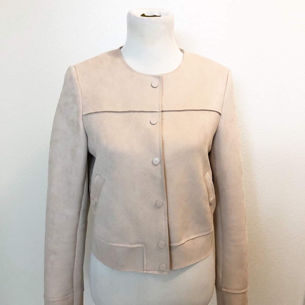 Lucy Paris Beige Suede Button-Front Crop Jacket